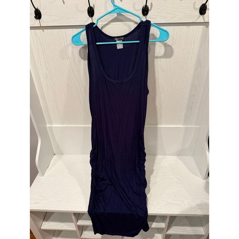 Venus navy blue ruched tank dress size large NWOT